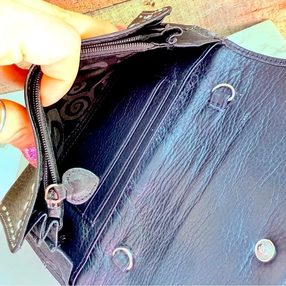 Brighton Leather Tooled Beaded Snap Wallet Organizer Crossbody Bag